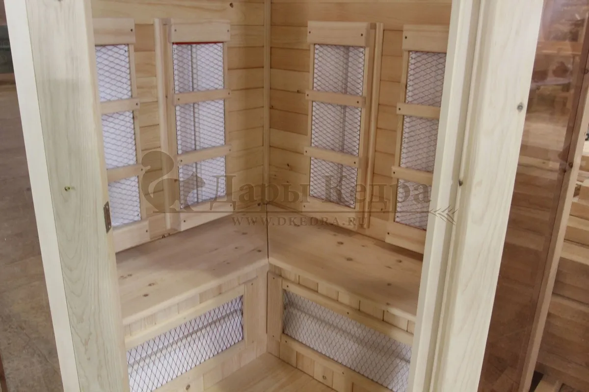 Двухместная угловая инфракрасная сауна кабина из кедра с керамическими излучателями