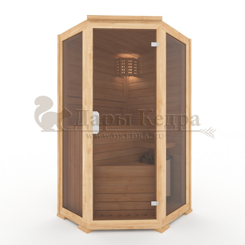 Одноместная угловая финская сауна кабина из кедра с электрокаменкой Одноместная угловая финская сауна кабина из кедра с электрокаменкой