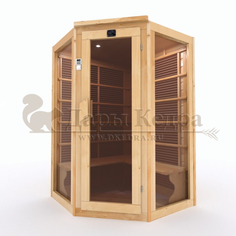 Двухместная угловая инфракрасная сауна кабина из кедра и липы с карбоновыми излучателями Двухместная угловая инфракрасная сауна кабина из кедра и липы с карбоновыми излучателями